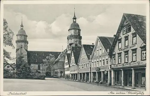 Ansichtskarte Freudenstadt Unterer Marktplatz, Geschäfte 1928