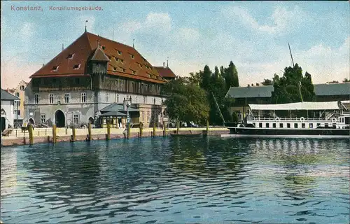 Ansichtskarte Konstanz Konzilgebäude, Dampfer 1914