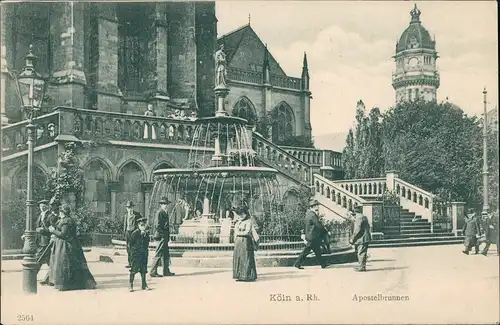 Ansichtskarte Köln Apostelbrunnen - belebt 1911