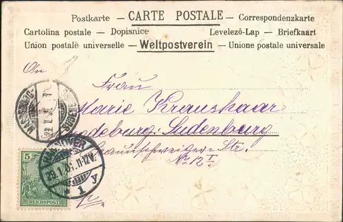 Ansichtskarte  Glück Kleeblatt-Karte Multilingual 1901 Prägekarte