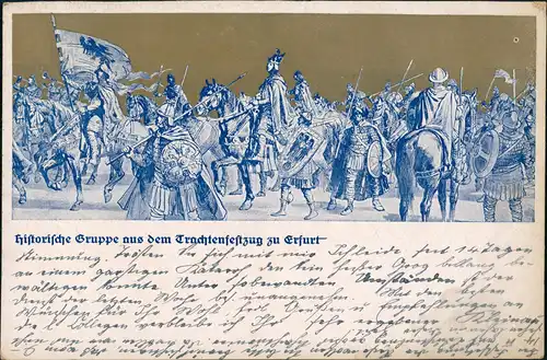 Erfurt historische Gruppe  den Trachtenfestzug - Gold - Blaudruck 1921 Goldrand