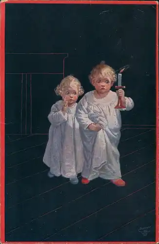 Künstlerkarte: Gemälde / Kunstwerke Mädchen bei Nacht Kerze 1910