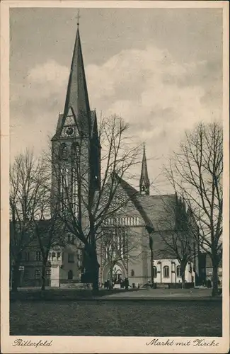 Ansichtskarte Bitterfeld Marktplatz mit Kirche 1928