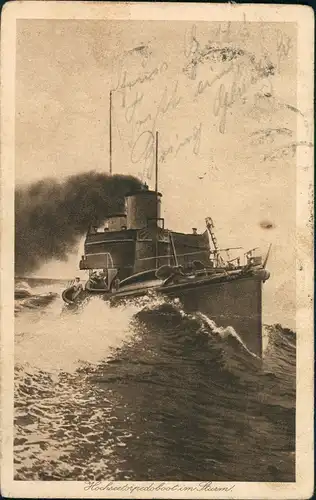 Ansichtskarte  Hochseetorpedoboot im Sturm 1928