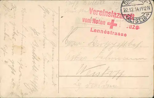 Militaria Weihnachten Stempel Vereinslazarett Dresden Lennestrasse 1915