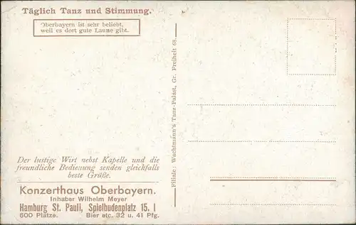 Ansichtskarte St. Pauli-Hamburg Spielbudenplatz Konzerthaus Oberbayern 1912