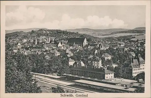 Ansichtskarte Schwäbisch Gmünd Bahnhof und Stadt Panorama 1910