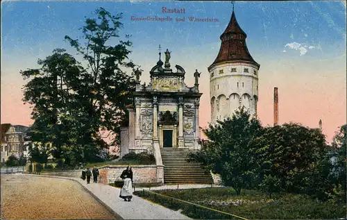Ansichtskarte Rastatt Einsiedlerkapelle und Wasserturm 1914