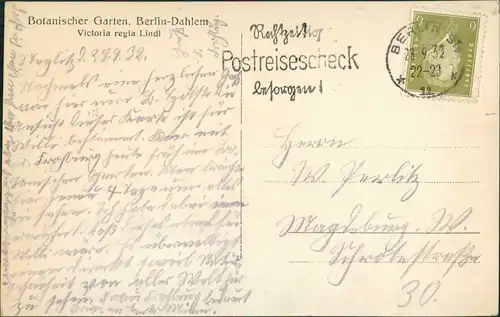 Ansichtskarte Dahlem-Berlin Botanischer Garten Victoria regia Lindl 1932