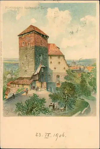 Ansichtskarte Litho AK Nürnberg Fünfeckiger Turm 1906