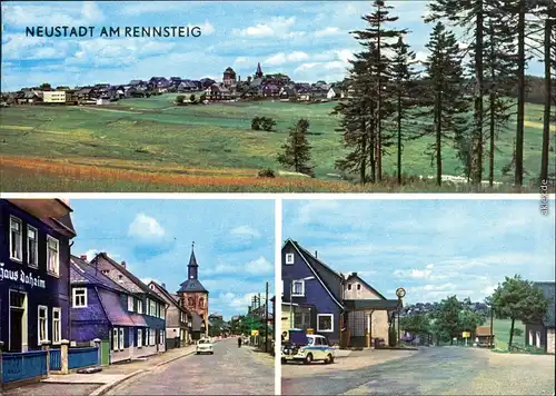 Ansichtskarte Neustadt am Rennsteig Panorama-Ansichte, Kirche, Straßen 1970