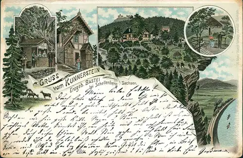 Litho AK Dorfschellenberg-Leubsdorf (Sachsen) Restauration Kunnerstein 1896