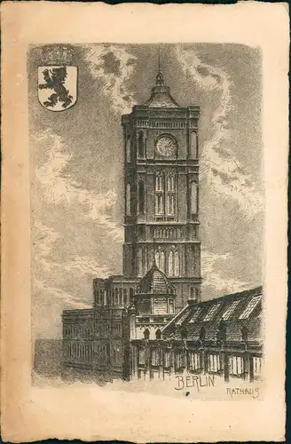 Mitte-Berlin Rotes Rathaus, Heraldik Federzeichnung Künstlerkarte 1912