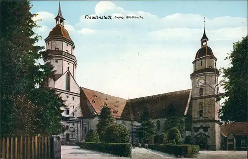 Freudenstadt Evangelische Stadtkirche farbige Außenansicht, Church Postcard 1910