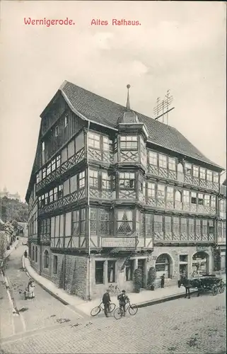 Wernigerode Personen mit Fahrrad vor Hotel Zum Bären Restaurant & Café 1910