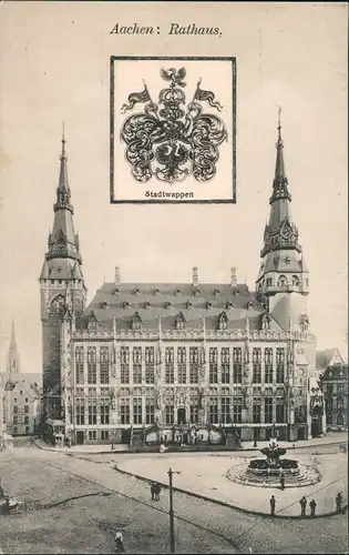 Ansichtskarte Aachen Rathaus Strassen Partie & Wappen Ansicht 1905