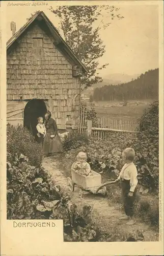 .Baden-Württemberg Schwarzwald Kinder mit Bollerwagen Dorfidylle 1900