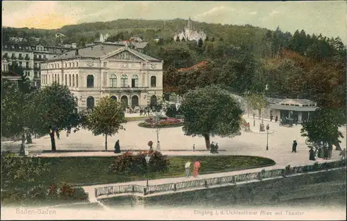 Ansichtskarte Baden-Baden Lichtenthaler Allee Theater farbige Ansicht 1904