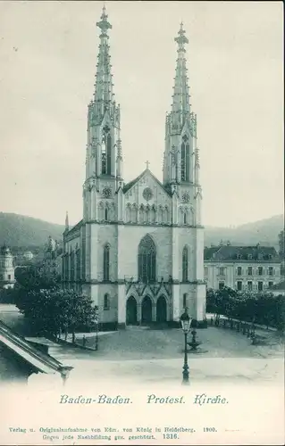 Baden-Baden Strassen Partie an der Protestantischen Kirche (Church) 1900