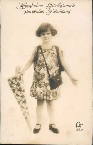 Glückwunsch erster Schulgang - Schulanfang Fotokunst coloriert 1916
