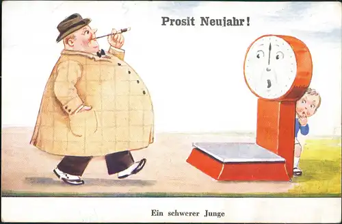 Ansichtskarte  Neujahr/Sylvester Scherzkarte Ein schwerer Junge Wage 1928