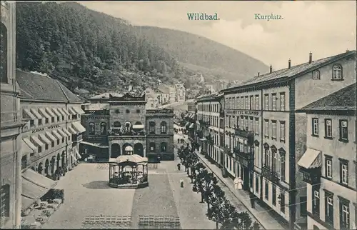 Bad Wildbad Kurplatz Strassen Partie, Hotel, Häuser-Zeile, Panorama 1910
