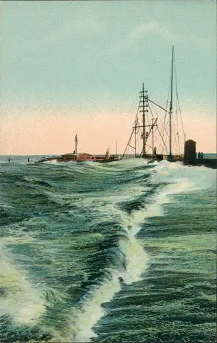 Ansichtskarte Cuxhaven Hafen mit Telegrafen-Station bei Sturmflug 1910