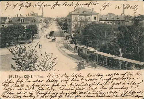 Ansichtskarte Kehl (Rhein) Straßenpartie Straßenbahn - offener Wagen 1905