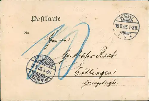 Ansichtskarte Kehl (Rhein) Straßenpartie Straßenbahn - offener Wagen 1905