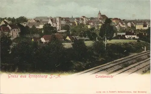 Litho AK Ronneburg (Thüringen) Panorama Total  Partie a.d. Bahngleisen 1900