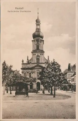 Rastatt Strassen Partie a.d. Katholischen Stadtkirche, Kirche (Church) 1910