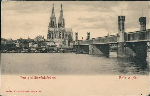 Ansichtskarte Köln Kölner Dom Rhein Partie mit Eisenbahn-Brücke 1900