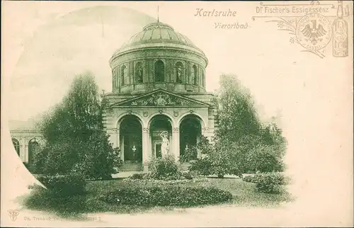 Ansichtskarte Karlsruhe Vierortbad mit Reklame Dr Fischer's Essigessenz 1900