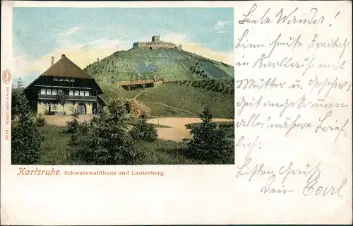 Ansichtskarte Karlsruhe Schwarzwaldhaus am Lauterberg 1903 Bahnpoststempel