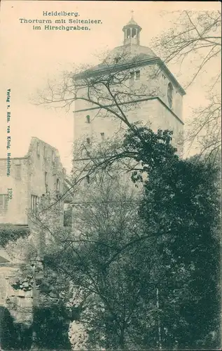 Ansichtskarte Heidelberg Thorturm mit Seltenleer im Hirschgraben 1900