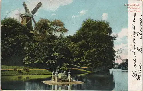 Ansichtskarte Bremen Mühle am Wall Wallanlagen mit Windmühle 1905