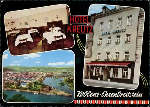 Ehrenbreitstein Koblenz Hotel Kreutz Innen Außenansicht, Rhein Panorama 1963