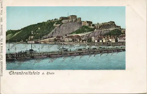 Ansichtskarte Koblenz Festung Ehrenbreitstein - Behelfsbrücke 1904 Goldrand