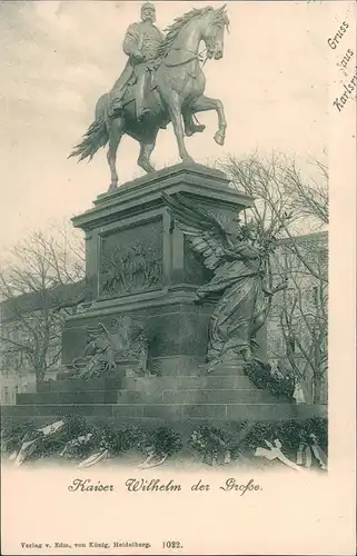 Karlsruhe Denkmal Kaiser  Große 1898   gelaufen  ANSBACH (mit Ankunftsstempel)