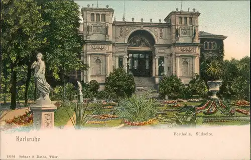 Ansichtskarte Karlsruhe Vorgarten der Festhalle Südseite color Ansicht 1900