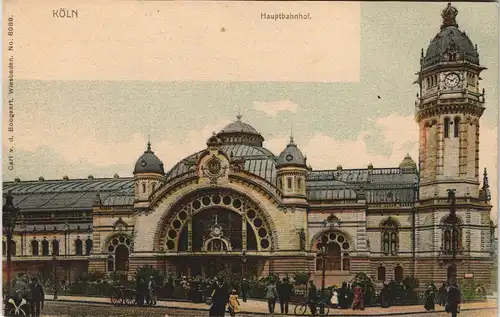 Ansichtskarte Köln Hauptbahnhof - belebt 1909