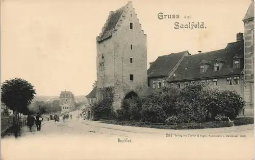 Ansichtskarte Saalfeld (Saale) Straßenpartie am Saalthor 1908
