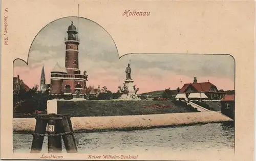 Ansichtskarte Holtenau-Kiel Holtenå Leuchtturm - Kaiser Wilhelm Denkmal 1902