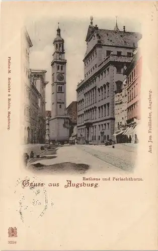 Ansichtskarte Augsburg Strassen Partie am Rathaus und Perlachthurm 1900