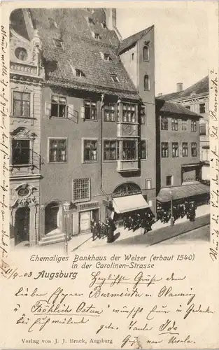 Augsburg Carolinen-Strasse Bankhaus der Welser 1903 Zehlendorf  Ankunftsstempel