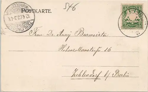 Augsburg Carolinen-Strasse Bankhaus der Welser 1903 Zehlendorf  Ankunftsstempel