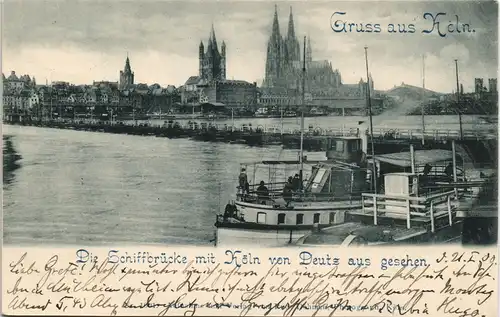 Ansichtskarte Köln Stadt, Schiffsbrücke - Dampfer 1900