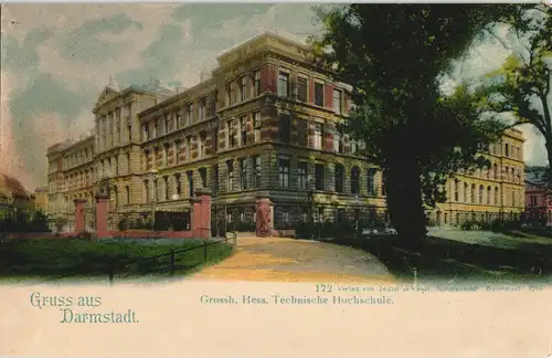 Ansichtskarte Darmstadt Partie an der Technischen Hochschule 1908