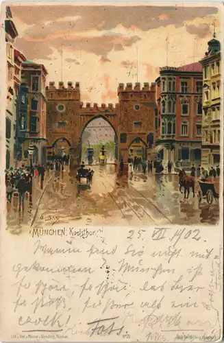 Ansichtskarte München Karlstor signierte Künstlerkarte 1902