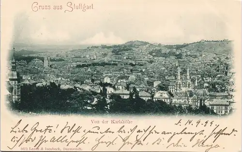 Ansichtskarte Stuttgart Stadt von der Karlshöhe 1899